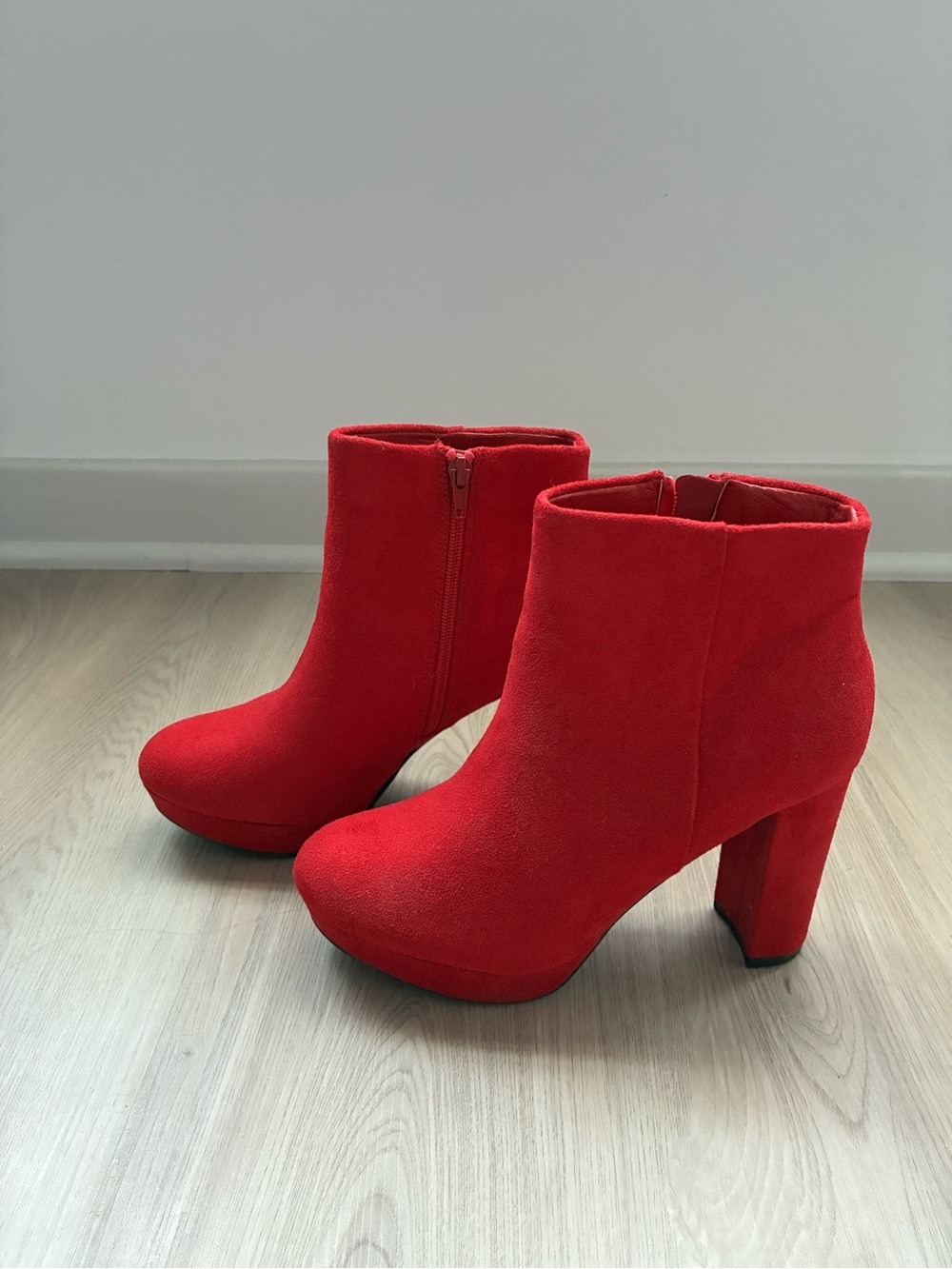 Dream Pairs Red Suede Platform Ankle Booties